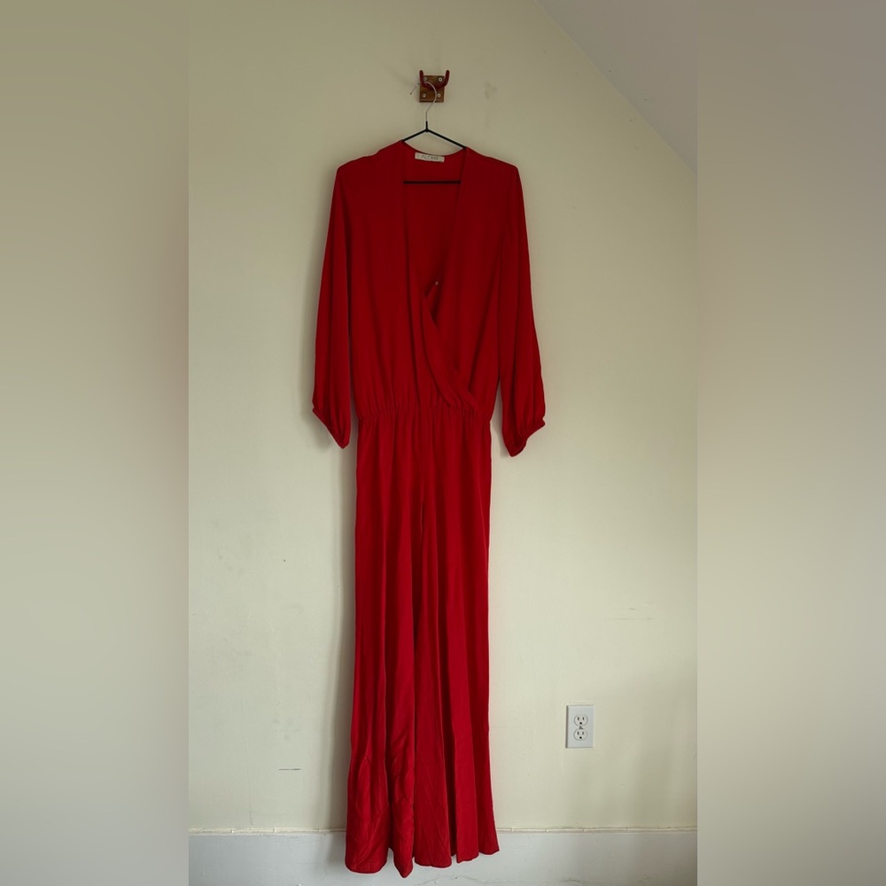 Alexis Red Long Sleeve Deep V Jumpsuit - Size M
